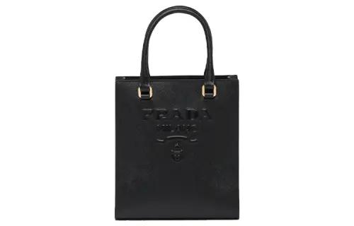PRADA Cross Grain Leather Tote Bag, Shopping Bag, Handbag Women's Black