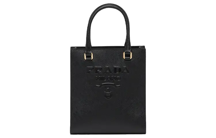 PRADA Cross Grain Leather Tote Bag, Shopping Bag, Handbag Women's Black