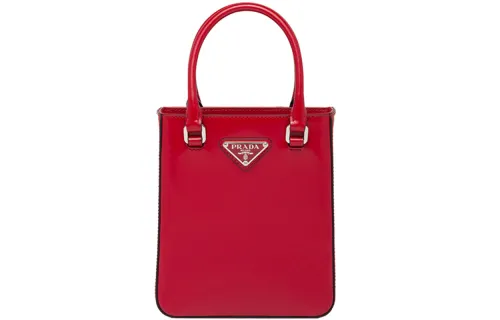 PRADA Shiny Leather Tote Bag, Shopping Bag, Portable Crossbody Bag, Shoulder Bag Small Women's Scarlet