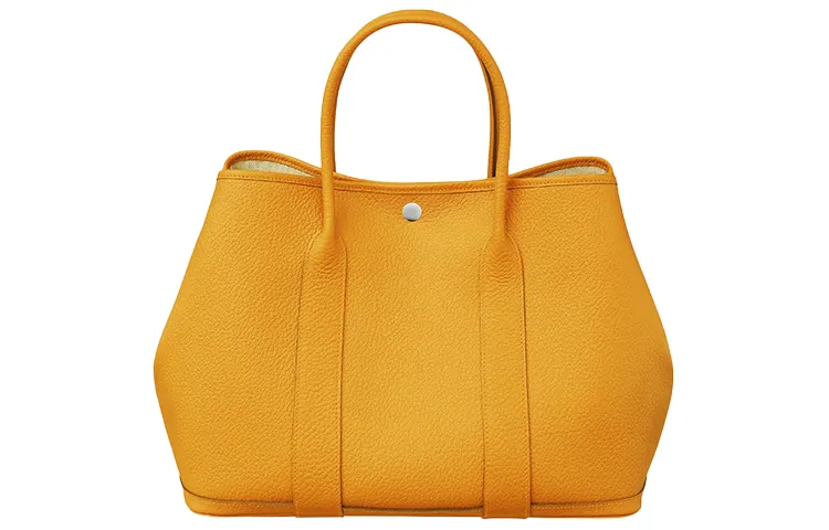 HERMES Garden Party Country Cow Leather Handbag 36 Women's 9D Ambre Amber Yellow