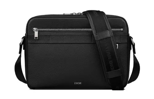 DIOR Grain Calfskin Messenger Bag, Shoulder Bag, Crossbody Bag Regular Men's Black