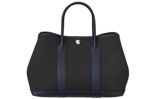 HERMES Garden Party Canvas With Negonda Calfskin Handbag 30 Women's Black/Indigo