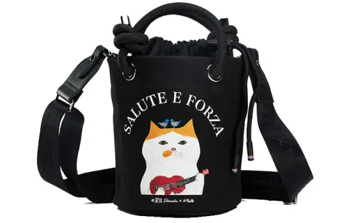 FILA Pepe Shimada Collaboration Kitten Fabric Crossbody Bag, Handbag, Shoulder Bag Regular Women's Charcoal Black