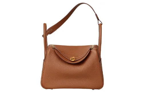 HERMES Lindy Clemence Bullock Leather Handbag 30 Women's 37 Gold Brown