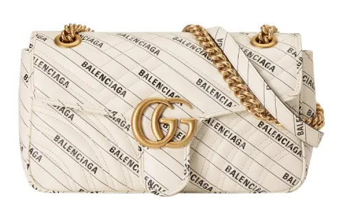 GUCCI Balenciaga Collaboration GG Marmont Leather Shoulder Bag, Crossbody Bag Women's White