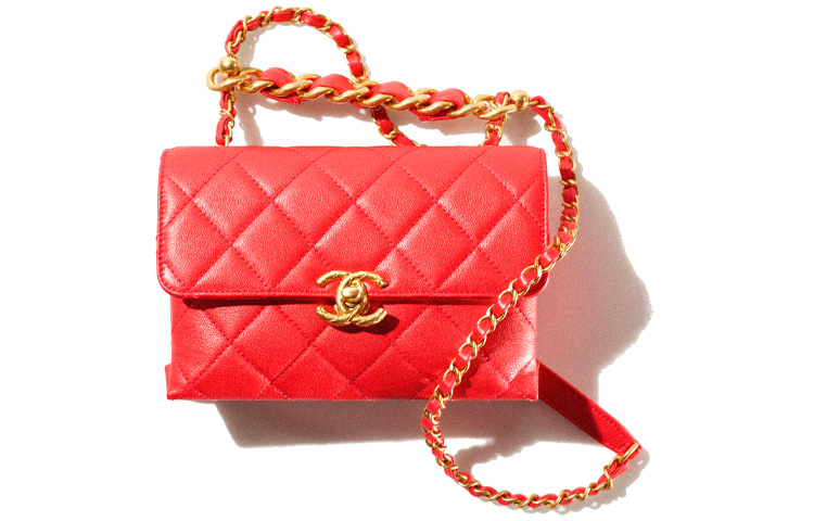 CHANEL 22SS Calfskin One Shoulder Handbag, Crossbody Bag, Flap Bag Mini Women's Red