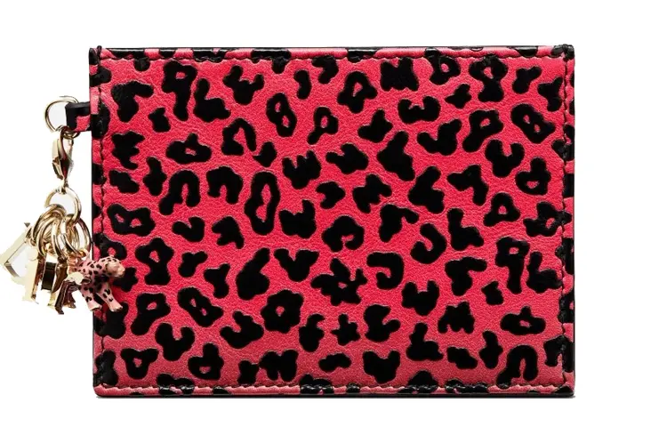 DIOR Lady Dior Cow Leather Card Holder Women's Peach Red