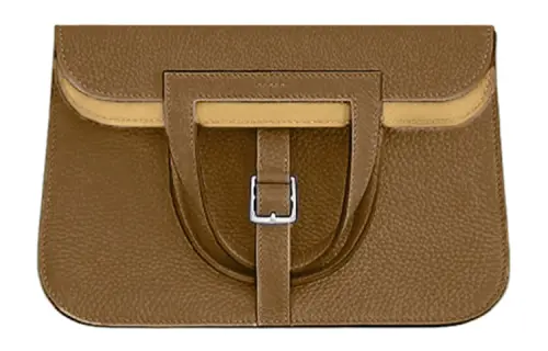 HERMES Halzan Clemence Bullock Leather Crossbody Bags Regular Women's Alezan/Biscuit Chestnut/Cookie