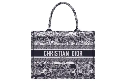 DIOR BookTote Embroidery Tote Bag, Shopping Bag, Handbag Medium Women's Marine Blue