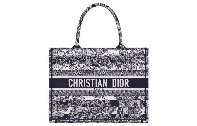 DIOR BookTote Embroidery Tote Bag, Shopping Bag, Handbag Medium Women's Marine Blue