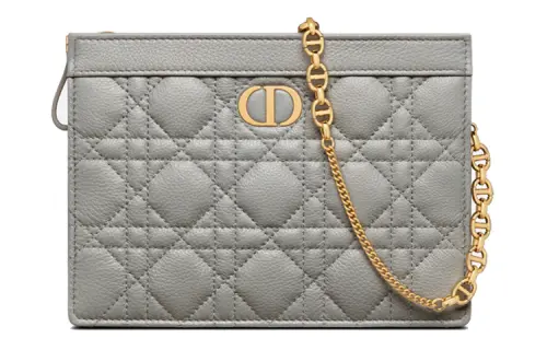DIOR Caro Soft Cow Leather Clutch, Shoulder Bag, Crossbody Bag Women's Gray