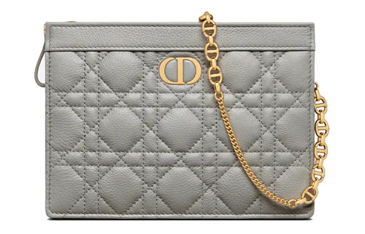 DIOR Caro Soft Cow Leather Clutch, Shoulder Bag, Crossbody Bag Women's Gray