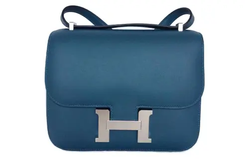HERMES Constance Swift Leather Crossbody Bag, Shoulder Bag 19 Women's Duck Blue & Linen Blue