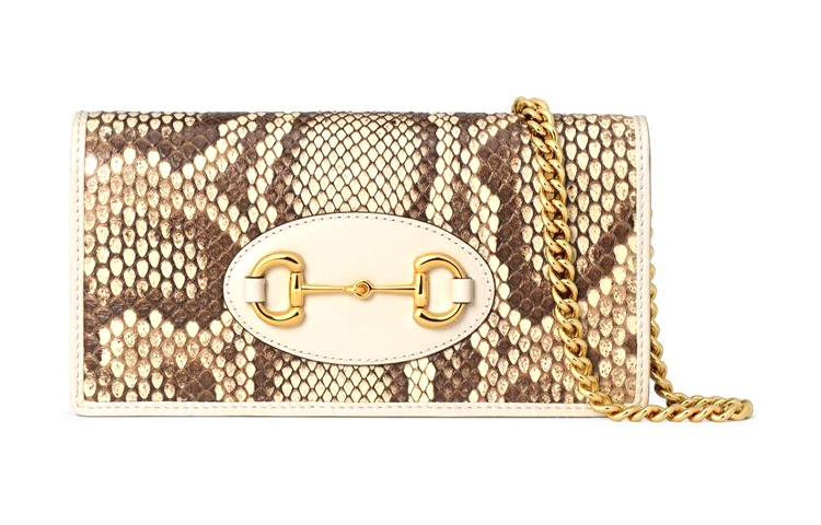 GUCCI Horsebit 1955 Multicolor Python Skin Chain Wallet, Shoulder Bag, Crossbody Bag Women's Snakeskin Print Original