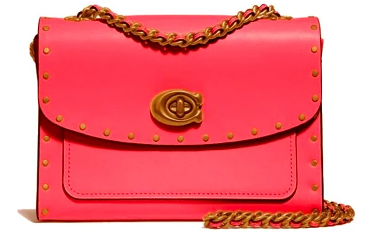 COACH PARKER Cow Leather Chain Bag, Shoulder Bag, Crossbody Bag Women's Cherry Blossom Pink Red