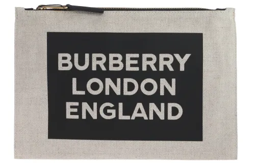Burberry Cotton With Leather Clutch Women's Gray