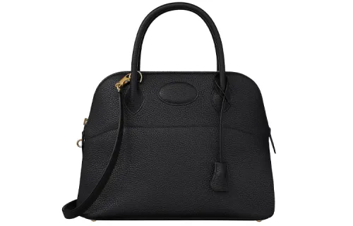 HERMES Bolide Clemence Bullock Leather Bowling Bag, Shoulder Bag, Handbag Unisex Noir Black