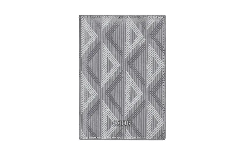 DIOR Diamond Canvas Card Holder Men's Gray