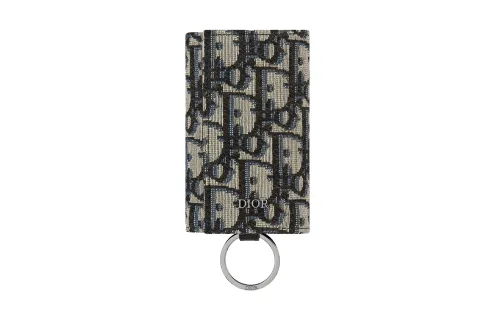DIOR Cow Leather Key Pouch Unisex Blue