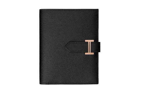 HERMES Bearn Cow Leather Short Wallet Women's Black