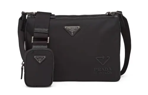 PRADA Saffiano Re Nylon Recycled Nylon With Saffiano Leather Shoulder Bag Men's Black