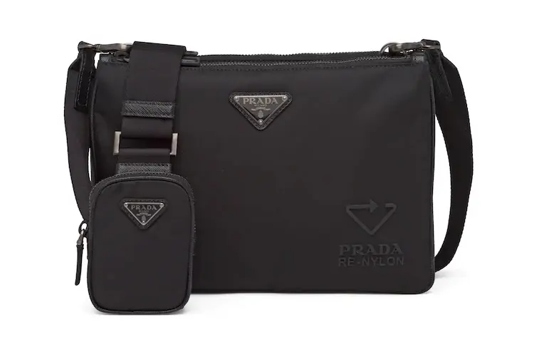 PRADA Saffiano Re Nylon Recycled Nylon With Saffiano Leather Shoulder Bag Men's Black