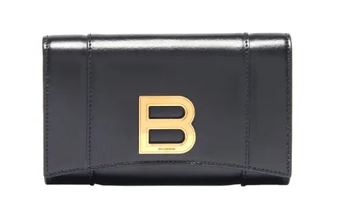 Balenciaga Hourglass Cow Leather Wallet Medium Women's Black