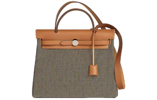 HERMES Herbag Zip Viking Quadrille Canvas And Hunter Cow Leather Shoulder Bag, Crossbody Bag, Handbag 31 Unisex
