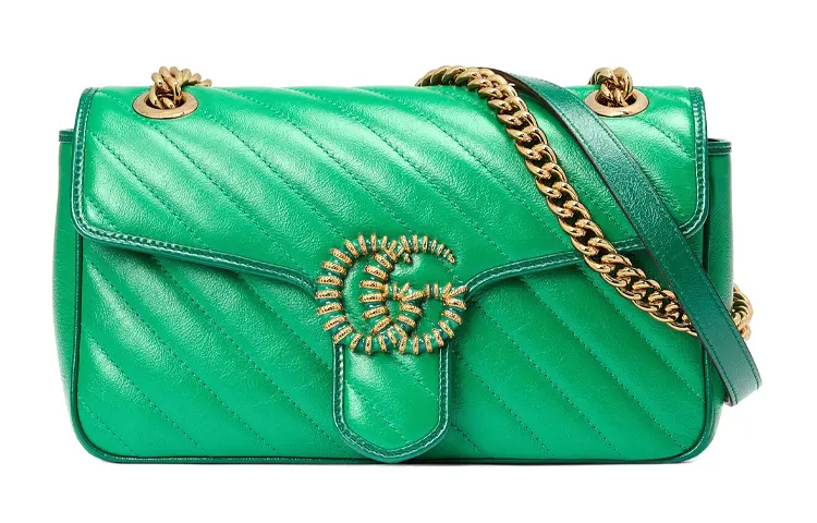 GUCCI GG Marmont Quilted Leather Chain Shoulder Bag, Crossbody Bag Small Women's Green & Bright Green