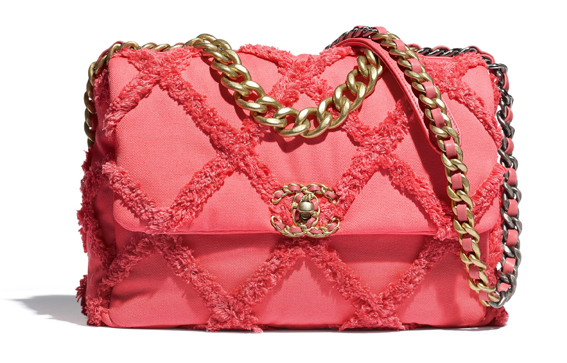 CHANEL 19Bag Cotton Canvas With Calfskin Crossbody Bag Portable One Shoulder Backpack Women's Coral