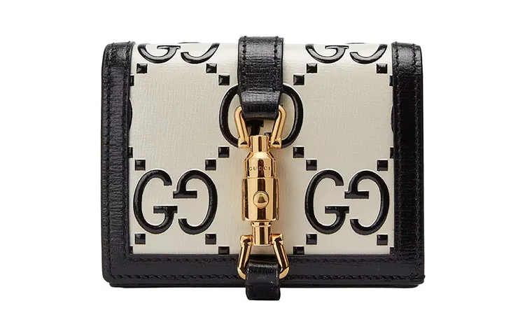 GUCCI Jackie 1961 Leather Clutch Wallet, Card Holder Small Women's Black White