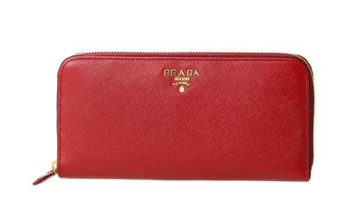 PRADA Saffiano Leather Wallet Women's Red