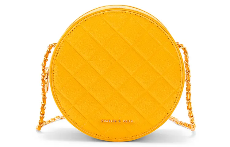 CHARLES&KEITH Microfiber Synthetic Leather Round Bag, Small Round Bag, Crossbody Bag Women's Black