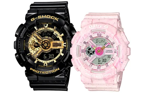 CASIO GA&BA Quartz Movement Resin Strap Watch Unisex Black Dial