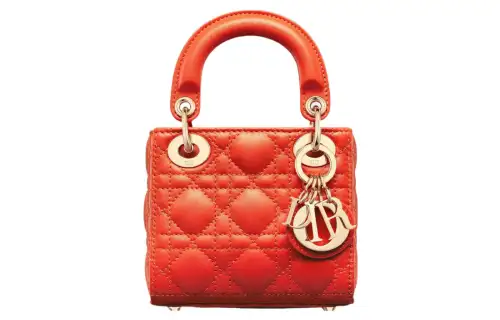 DIOR Lady Dior Sheepskin Handbag, Shoulder Bag, Crossbody Bag, Handbag Mini Women's Bright Orange