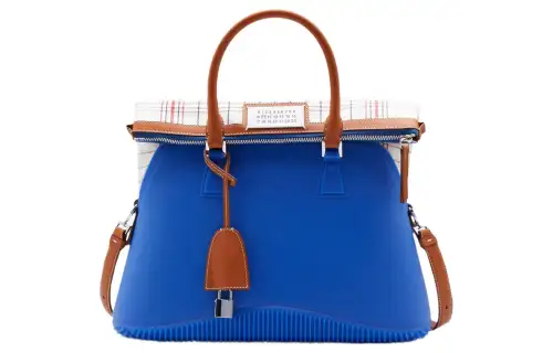Maison Margiela Rubber Infused Cow Leather Trim Handbag, Shoulder Bag Women's Blue