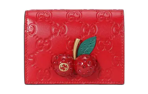 GUCCI Cow Leather Clutch Wallet Women's Red