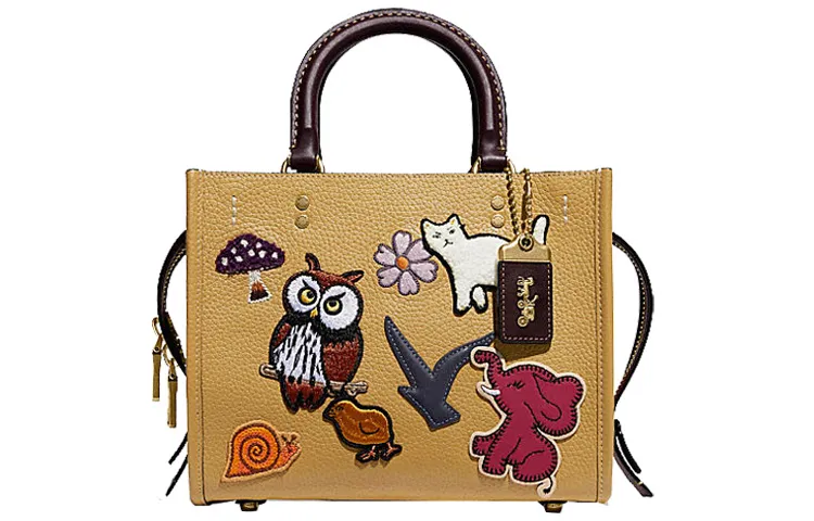 COACH Rogue Leather One Shoulder Crossbody Tote Handbag Medium Women's Earth Yellow