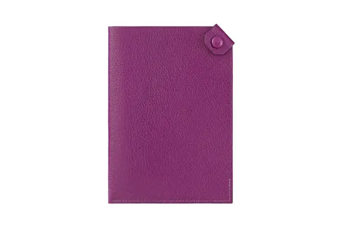 HERMES Tarmac Cow Leather Passport Card Holder Women's Silver Lotus Purple