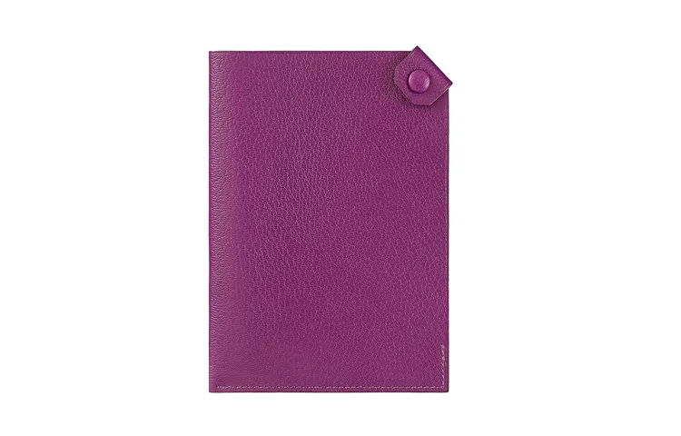 HERMES Tarmac Cow Leather Passport Card Holder Women's Silver Lotus Purple
