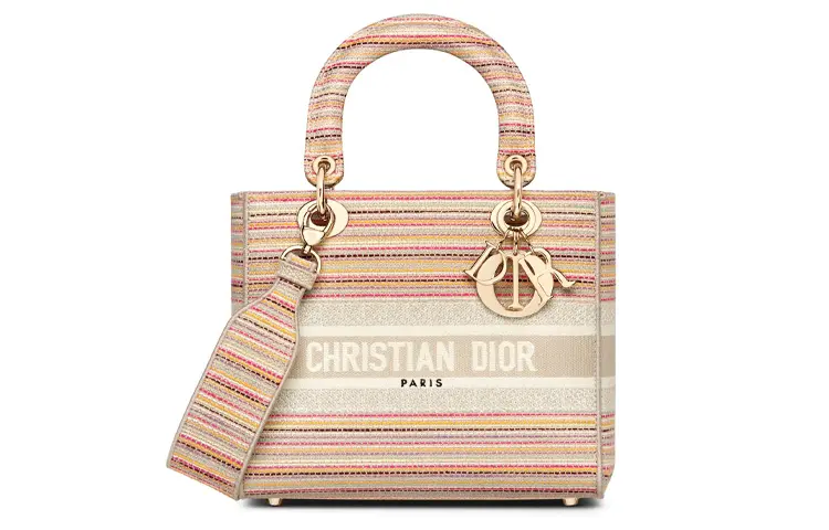 DIOR Lady Dior Canvas Handbag Medium Women's Multicolor