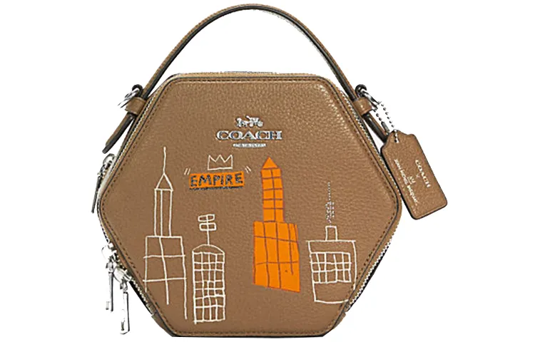COACH X Basquiat Collaboration Hexagonal PVC Handbags Mini Women's Khaki