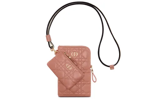 DIOR Cow Leather Handbag Clutch Women's Deep Nude