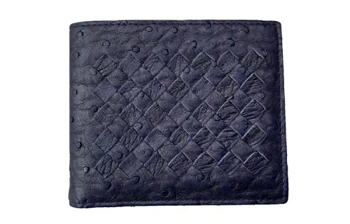 Bottega Veneta Ostrich Leather Card Holder, Wallet Men's Marine Blue