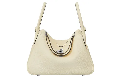 HERMES Lindy Taurillon Clemence Cow Leather Handbag, Shoulder Bag 26 Women's I2 Nata Cream White