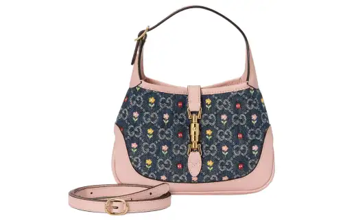 GUCCI Jackie 1961 Canvas With Leather Trim Crescent Shoulder Bag Shoulder Bag Mini Women's Pink Blue Yellow Multicolor