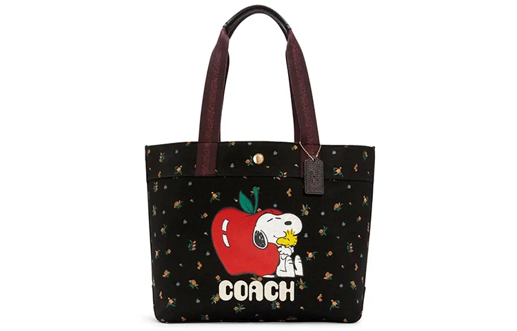 COACH X Peanuts Canvas With Leather Shoulder Bags Large Women's Black
