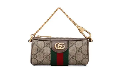 GUCCI Ophidia Canvas With Leather Handbag, Cylinder Bag, Coin Purse Regular Women's Ebony