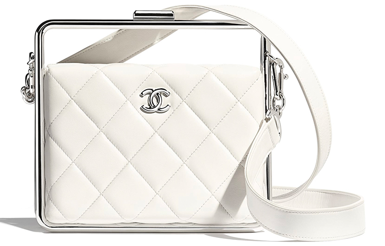 CHANEL Diamond Pattern Sheepskin Evening Shoulder Bag Women's White