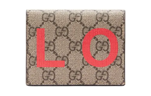 GUCCI Canvas Card Holder Clutch Wallet Unisex Ebony/Orange Red
